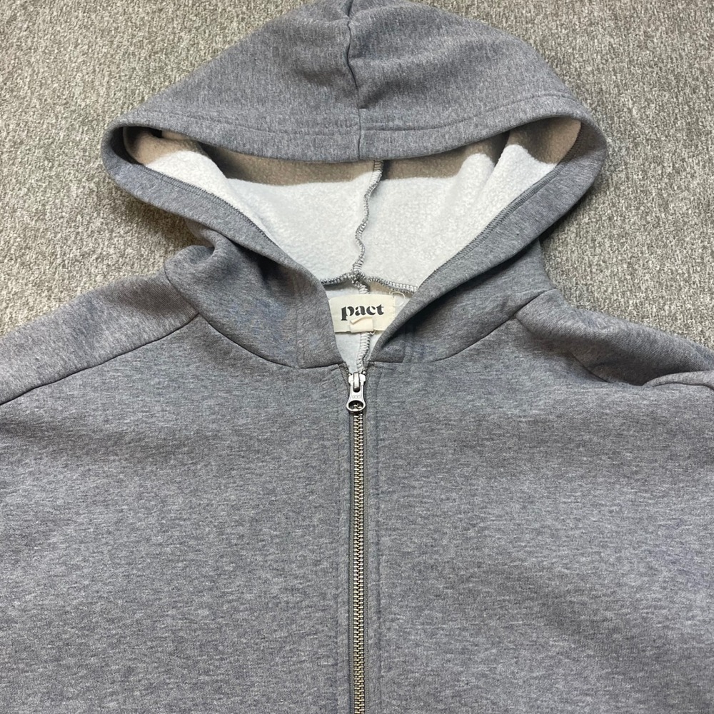 Pact Organic Cotton Full Zip Hoodie Gray XL Sustainable Fleece Sweatshirt - Picture 2 of 10